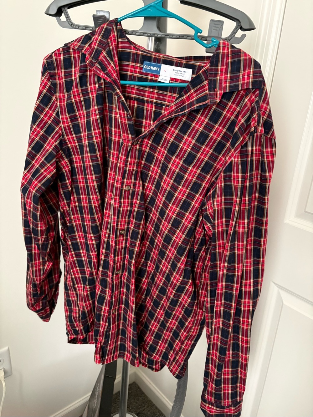 Old Navy Red and Navy Plaid Button-Up Shirt